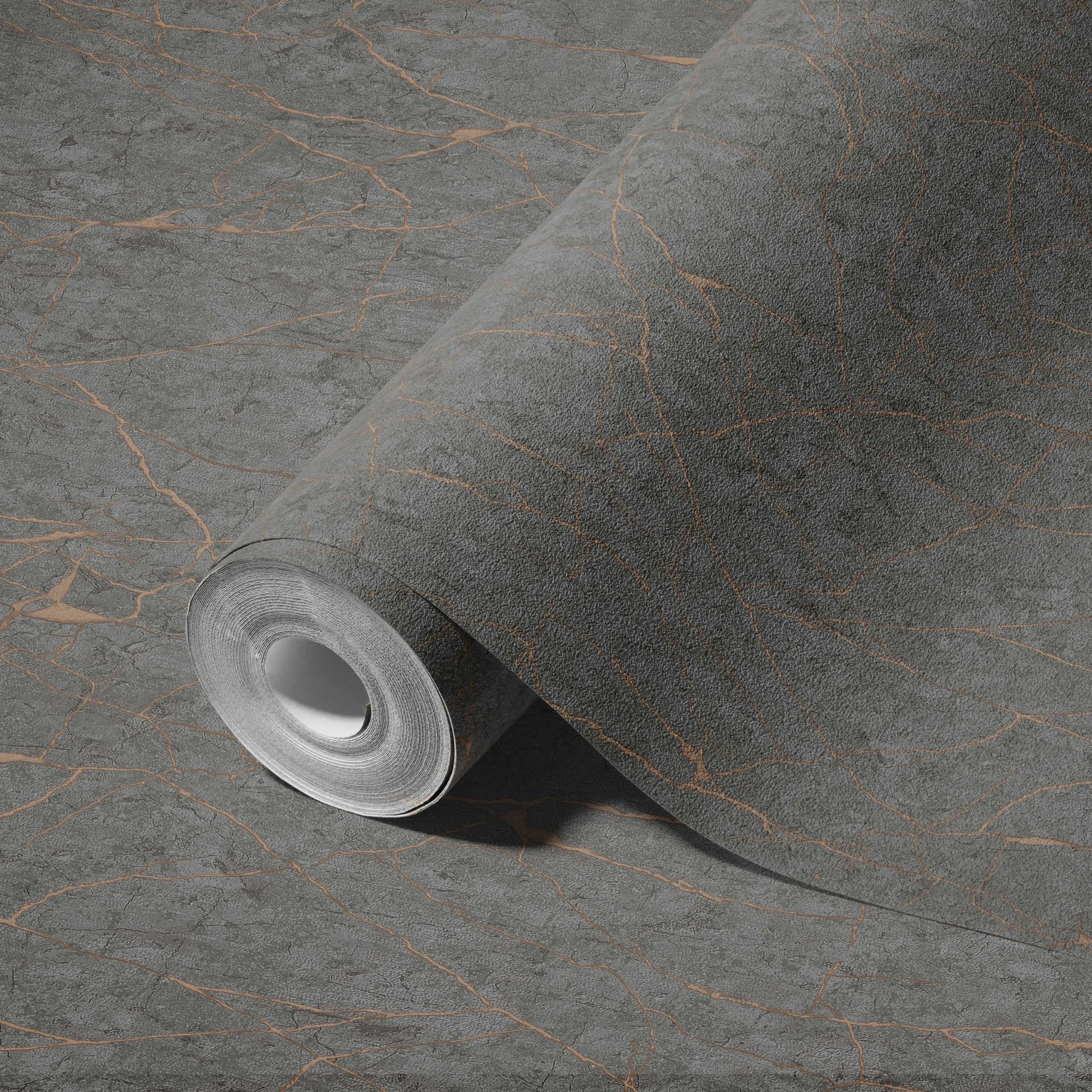 Gray Embossed Wallpaper – Copper Marble (23107-5)